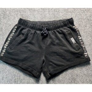 VICTORIAS SECRET PINK Shorts S Black BLING Hawaii‎ Rhinestone Sparkly Logo Y2K